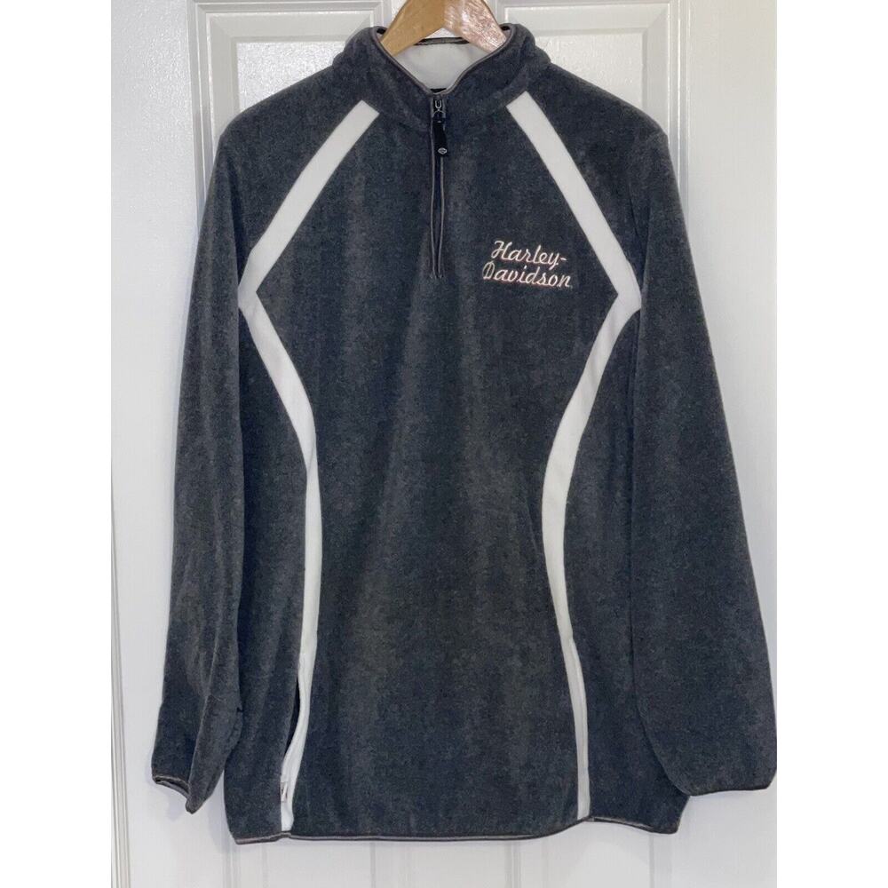 Harley Davidson Women’s Plus Size 1X Pullover Fleece Top‎ 1/4 Zip Gray and White